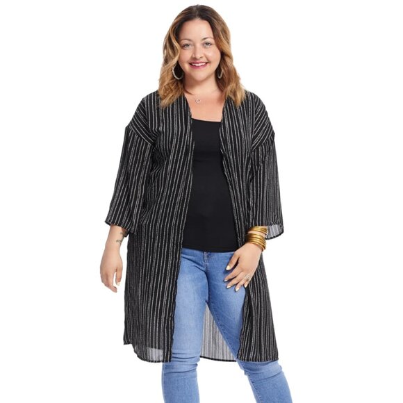 Gilli Size 2X Cardigan Sweater Long Sleeve Long Open Front Black Gwynnie Bee - Picture 1 of 8